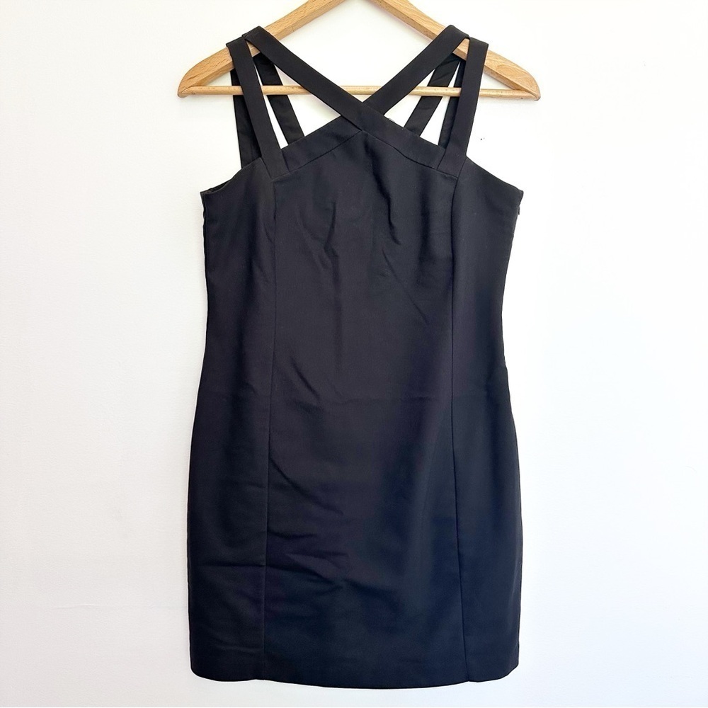 Mango MNG Suit Cocktail Dress Size 10 Mini Bodycon Halter Double Strap Black Tie